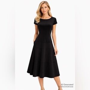 Joseph Ribkoff Size 8 Black Stretch Fit & Flare Dress Fits S–M